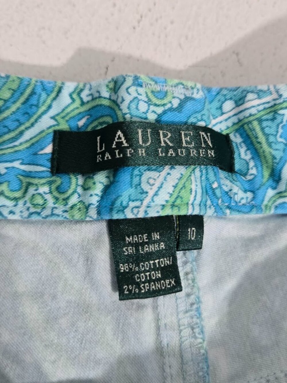 Lauren Ralph Lauren Womens Blue Paisley Crop Pants Sz 10 Cotton Preppy Nautical - Picture 4 of 10
